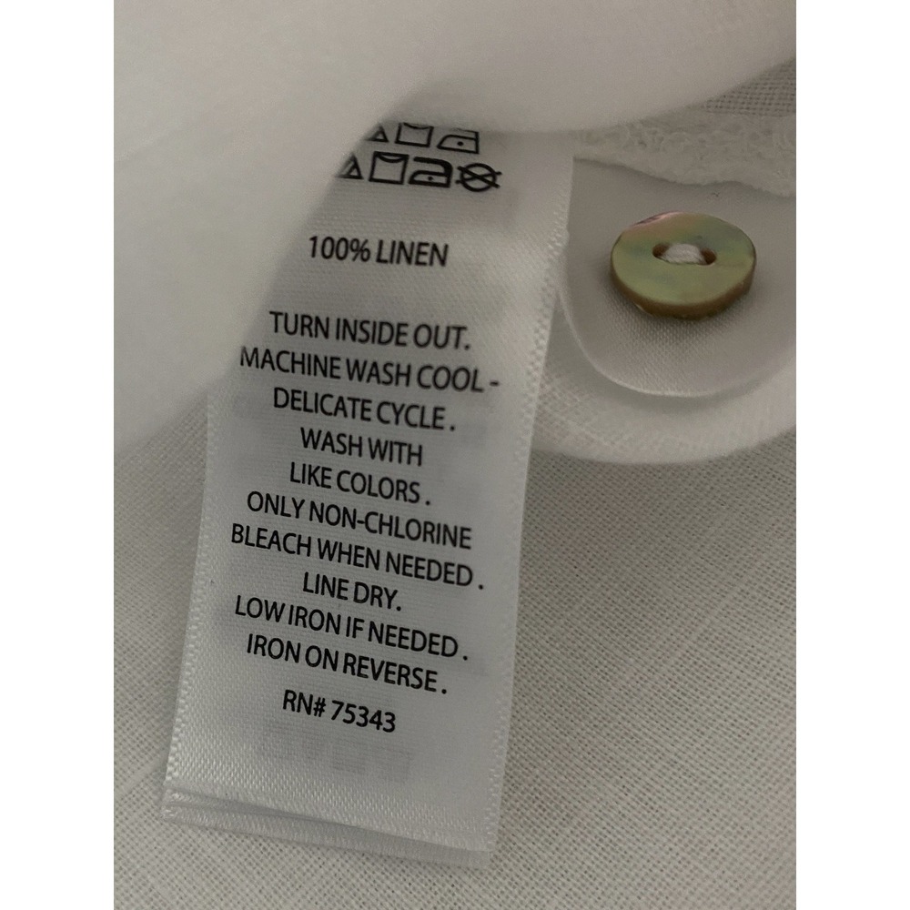 Womens 100% Linen Button Up Shirt Small White Boxy Minimalist Coastal Resort - Picture 6 of 8
